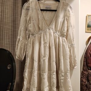 Lace V Neck Long Sleeve Dress